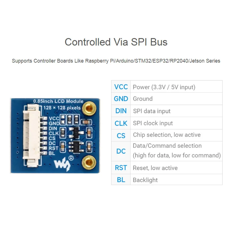 Waveshare-Módulo de pantalla IPS de 0,85 pulgadas, controlador GC9107 integrado, interfaz SPI, LCD 240x280 para Raspberry Pi Arduino ESP32 STM32 - imagen 5