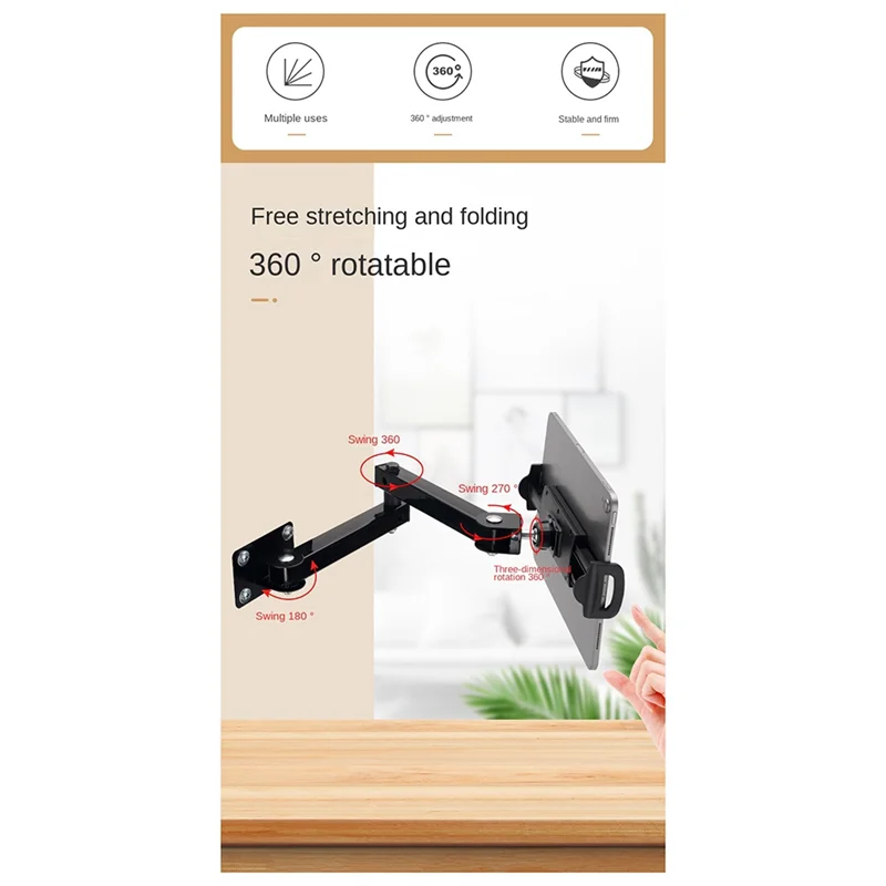 GW-Soporte para tableta con montaje en pared, soporte para teléfono móvil elástico de brazo largo ajustable para 4-13 pulgadas
