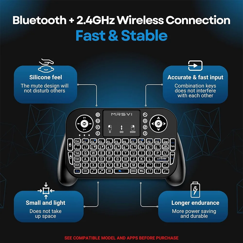 MRSVI V8 Mini teclado Bluetooth + 2,4G Control remoto Touchpad ratón retroiluminado Combo para Android TV Box/portátil ventana OS - imagen 2