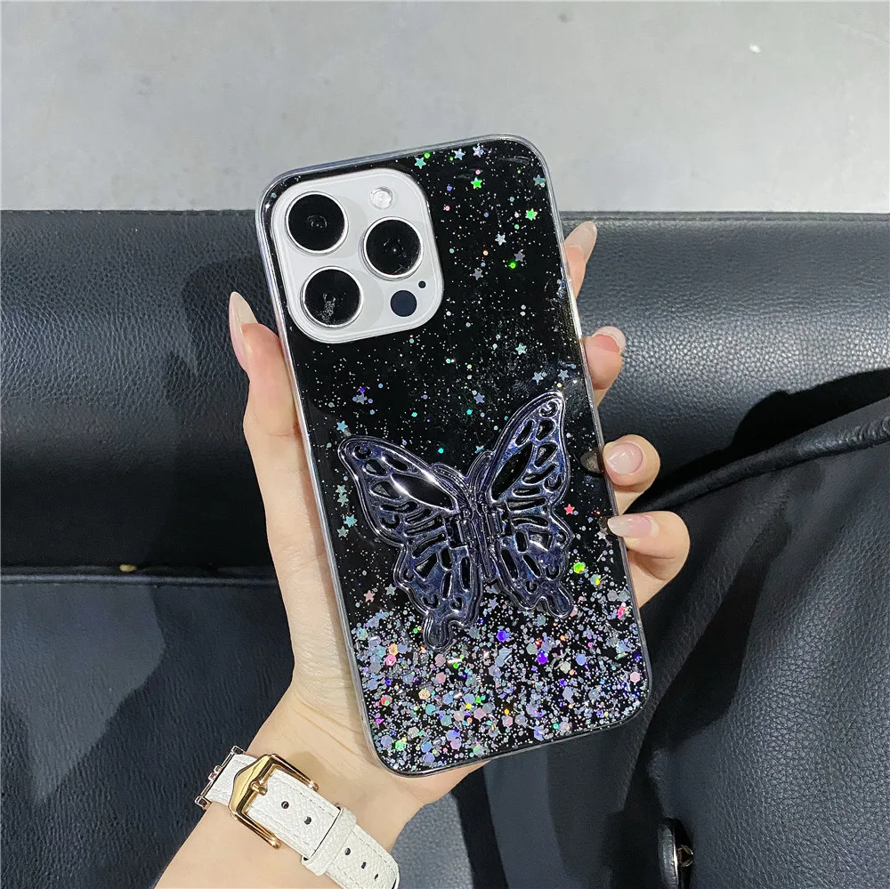 Funda de silicona con soporte de mariposa y purpurina para Samsung Galaxy, A52, A51, A50, A22, A32, A21S, A72, A71, A70, A20, A30S, A10S - imagen 3