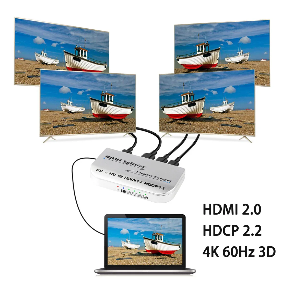Divisor HDMI 4K 60hz 1X4 distribuidor de vídeo 3D HDMI2.0 Hdcp2.2 1 en 4 salidas adaptador convertidor de vídeo para PS4 DVD PC a Monitor de TV - imagen 2