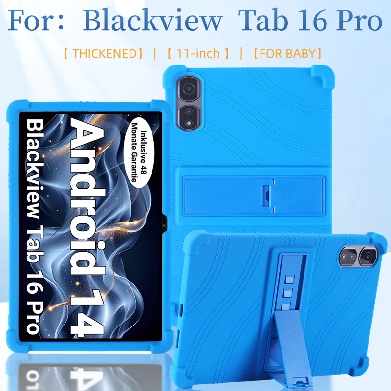 Funda de silicona suave para Blackview Tab 16 Pro 2024, funda para tableta con soporte ajustable de 11,0 pulgadas, carcasa protectora a prueba de golpes para niños