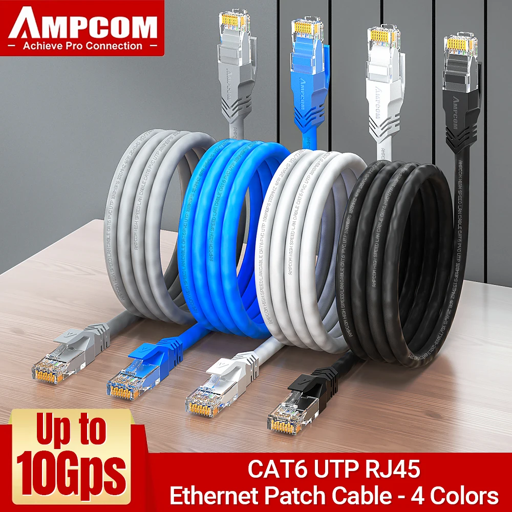 Cable Ethernet AMPCOM RJ45, Cable Lan Cat6 (24AWG) UTP CAT 6 RJ 45 Cable de red Cable de conexión para ordenadores de escritorio Módem Router