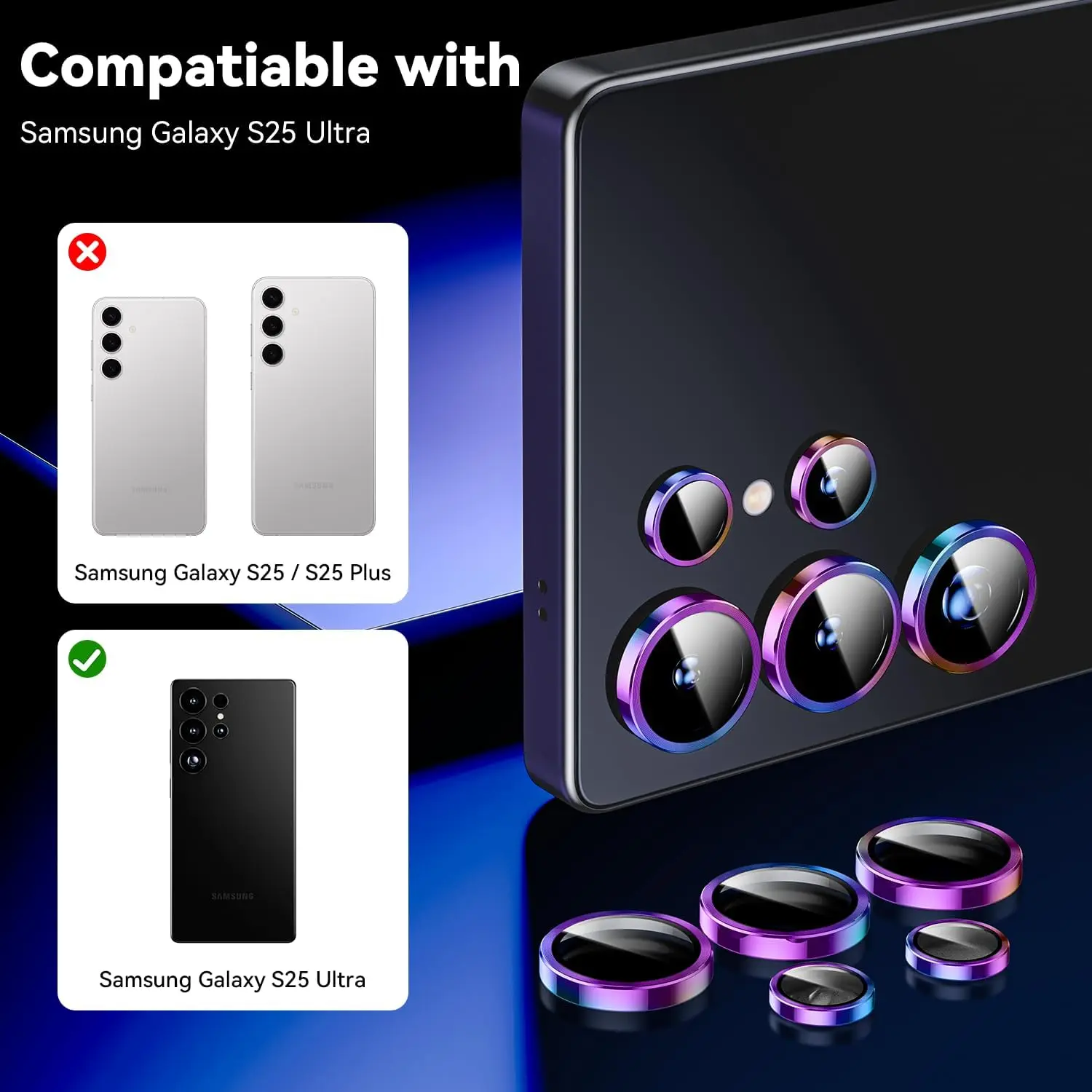 Para Samsung Galaxy S25 Ultra Protector de Lente de Cámara - Protector de Pantalla de Vidrio Templado Ultra-HD 9H Compatible con Funda - imagen 2