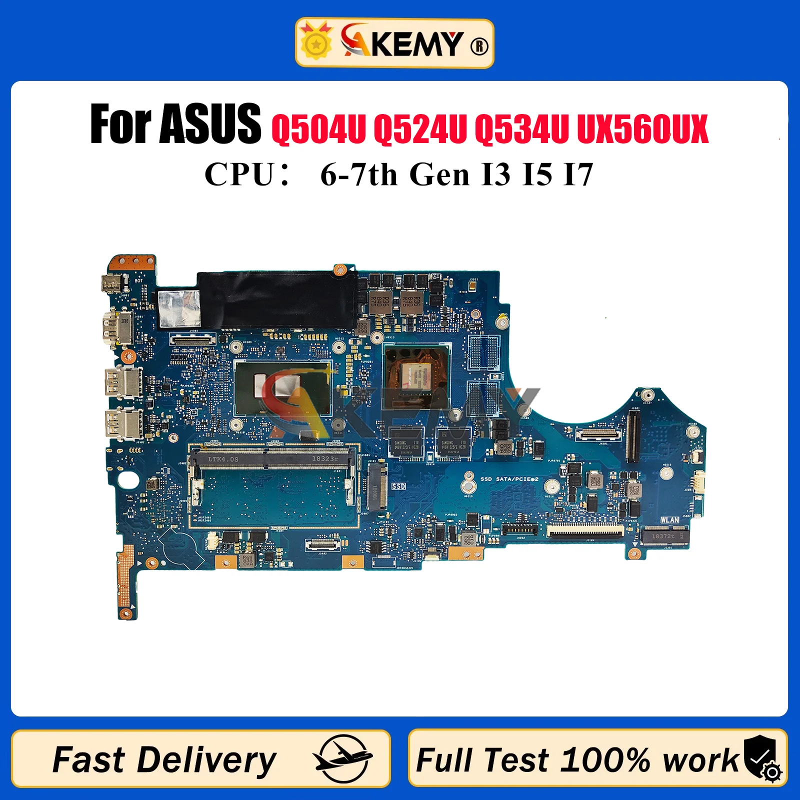 Placa base para ordenador portátil UX560UX para ASUS ZenBook UX560U Q504U Q524U Q534U UX560UX UX560UQ UX560UXK UX560UQK placa base con CPU I3 I5 I7