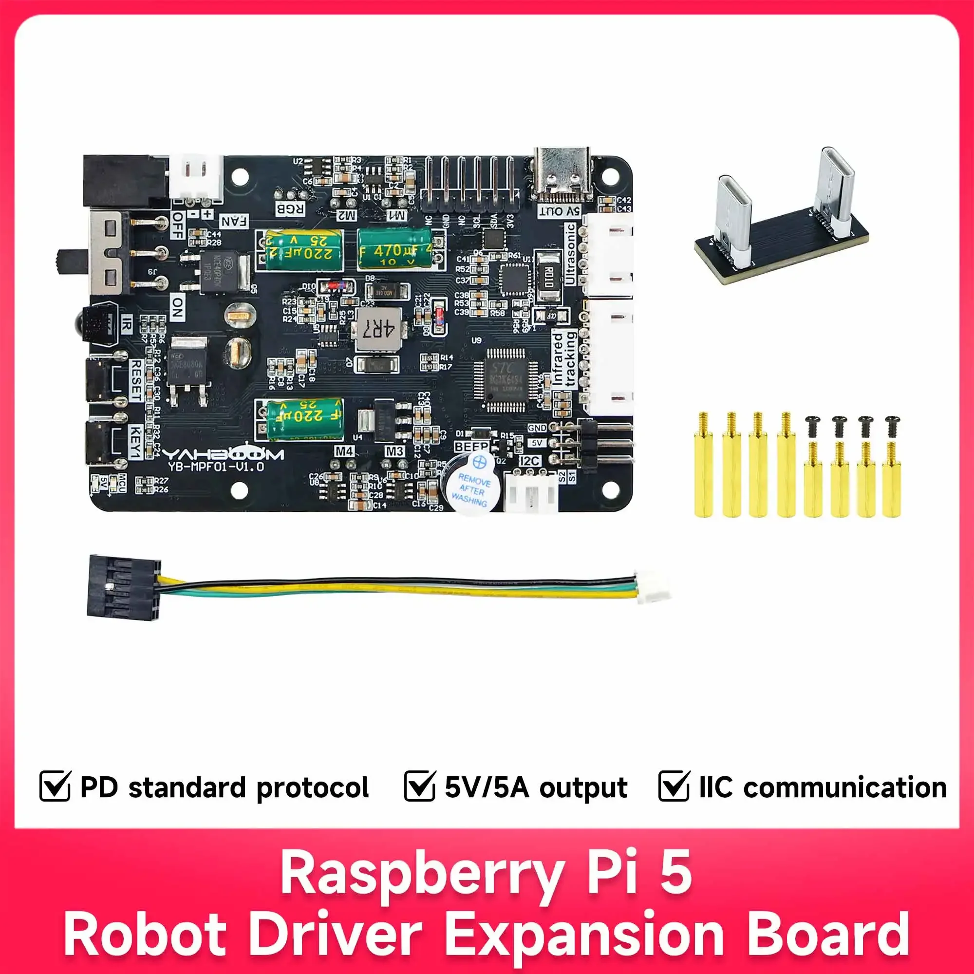 Placa de expansión de Robot Yahboom Raspberry Pi 5 con protocolo de entrega de energía PD, compatible con módulo de Sensor, desarrollo robótico - imagen 2