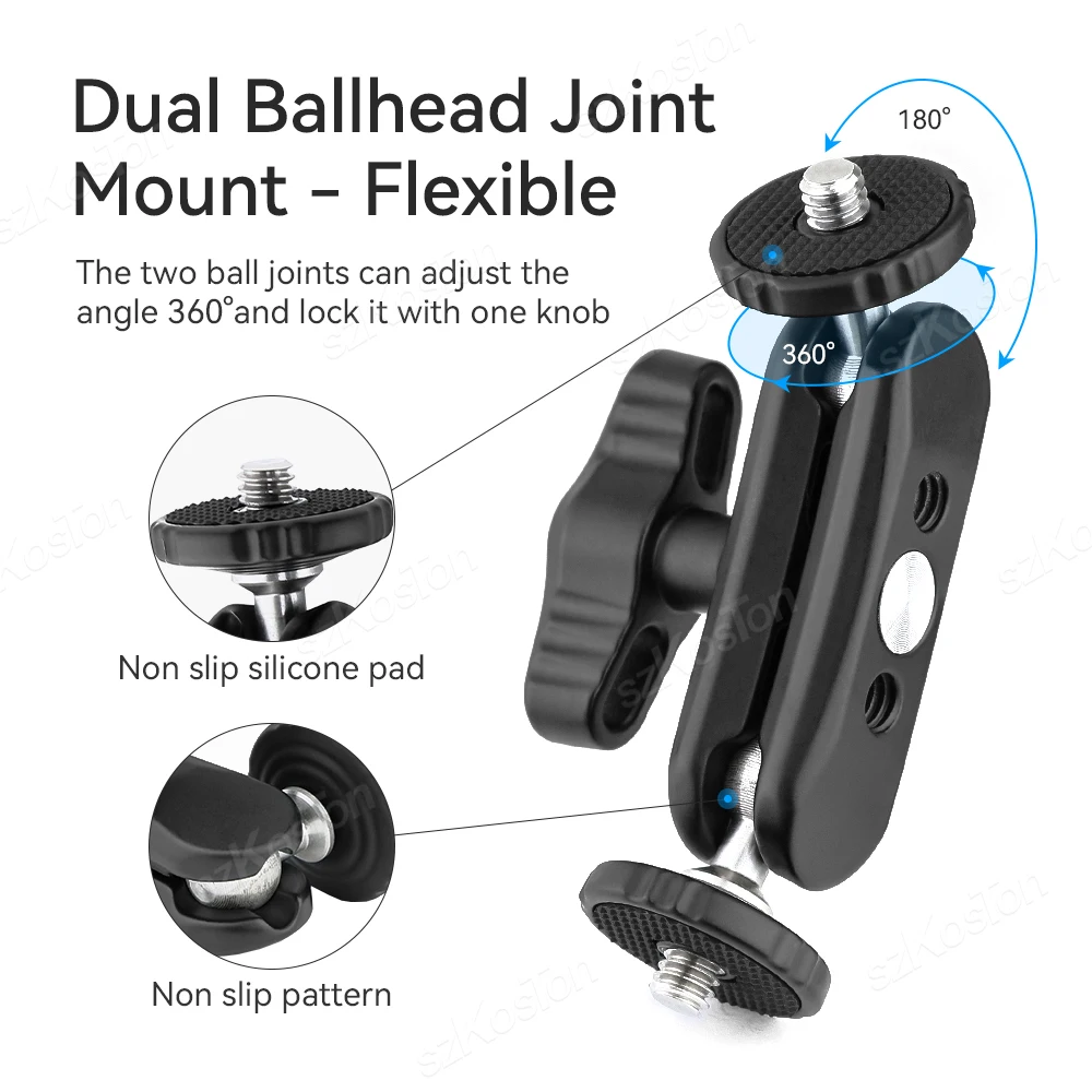 Brazo mágico de doble bola, tornillo de 1/4 pulgadas, montaje extendido para Gopro, DSLR, Monitor de cámara, luz de vídeo, micrófono, trípode - imagen 4