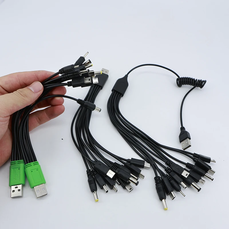 5 10 en 1 USB macho 10 vías tipo c mirco DC cable de carga de energía 5,5x2,1mm 2,5mm 4,0x1,7 3,5mm 2,0x0,7mm macho 5P V3 V8 mini USB