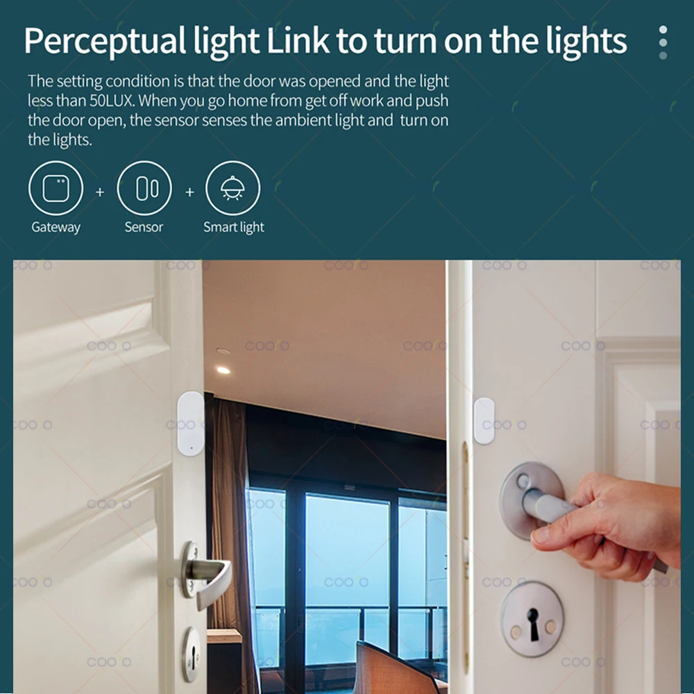Sensor de puerta y ventana ZigBee magnético inalámbrico con detección de vibración Lux Sensor de alarma de apertura y cierre funciona con Alexa Google Zigbee2MQTT - imagen 5