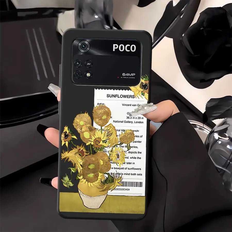 Van Gogh girasoles la noche estrellada arte negro suave funda de teléfono para Xiaomi Poco C71 F1 C40 X3 X4 X5 X7 Pro C61 C75 F3 M3 M4 - imagen 3