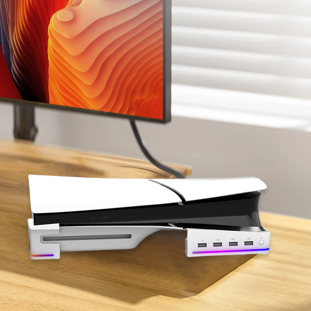 Soporte de refrigeración Horizontal para PS5 Slim, Base con 4 USB Hub, soporte para PS5 Slim, edición Digital y Edición de Disco - imagen 4