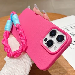 Funda de teléfono de lujo con cordón suave mate de cuero Litchi para iPhone 16 15 14 13 12 11 Pro Max X XS XR 7 8 Plus cubierta a prueba de golpes
