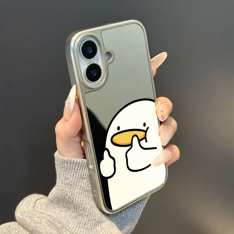El pato que dio un pulgar hacia arriba para iPhone11/12/13/14/15/16/17 Pro Max AIR PLUS funda de teléfono con espejo epoxi TPU anticaída