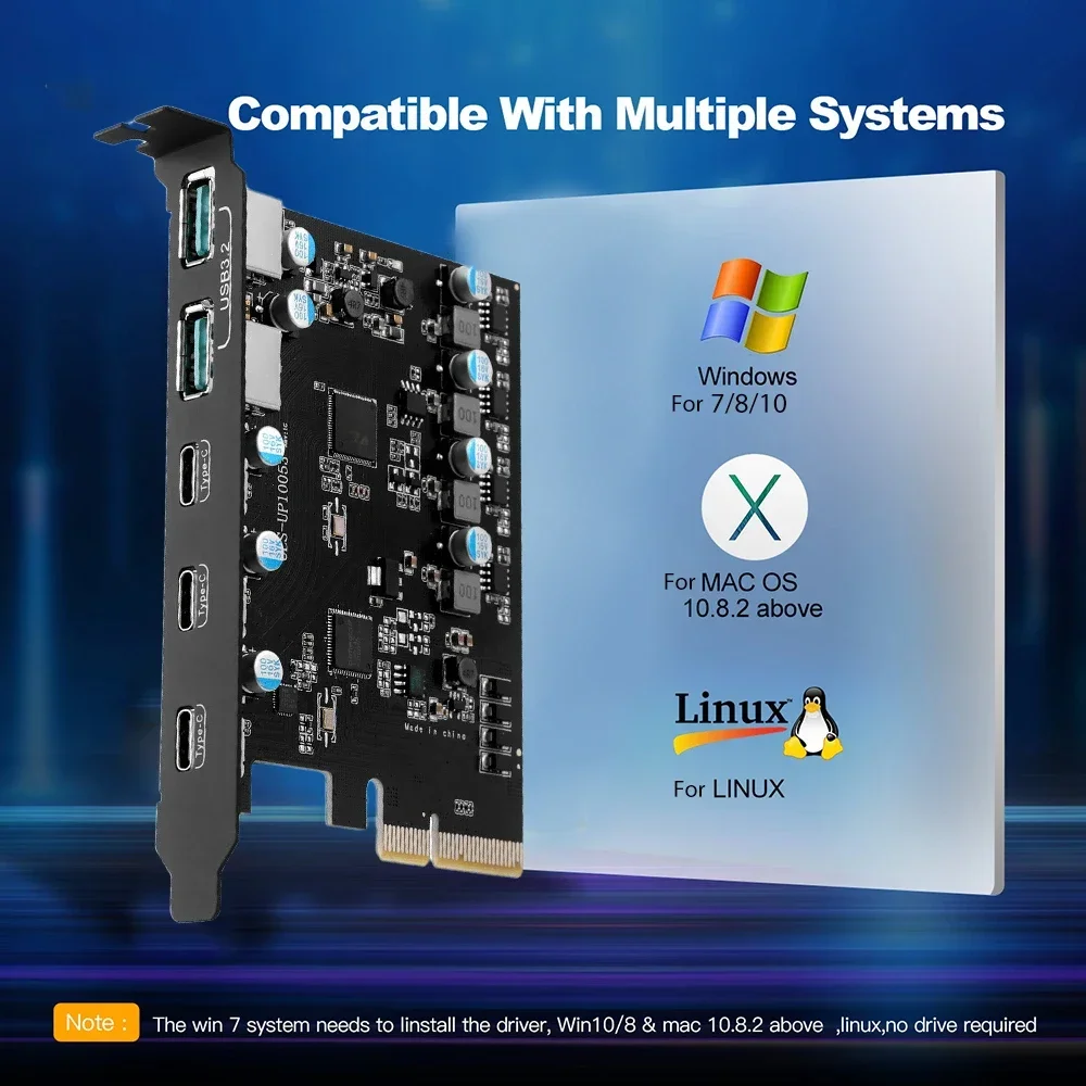 PCIE X4 a USB 3,2 10Gbps Gen2 3 puertos tipo C tarjeta de expansión USB Dual A + tres adaptador tipo C Chip convertidor ASM3142 con VL822 - imagen 4