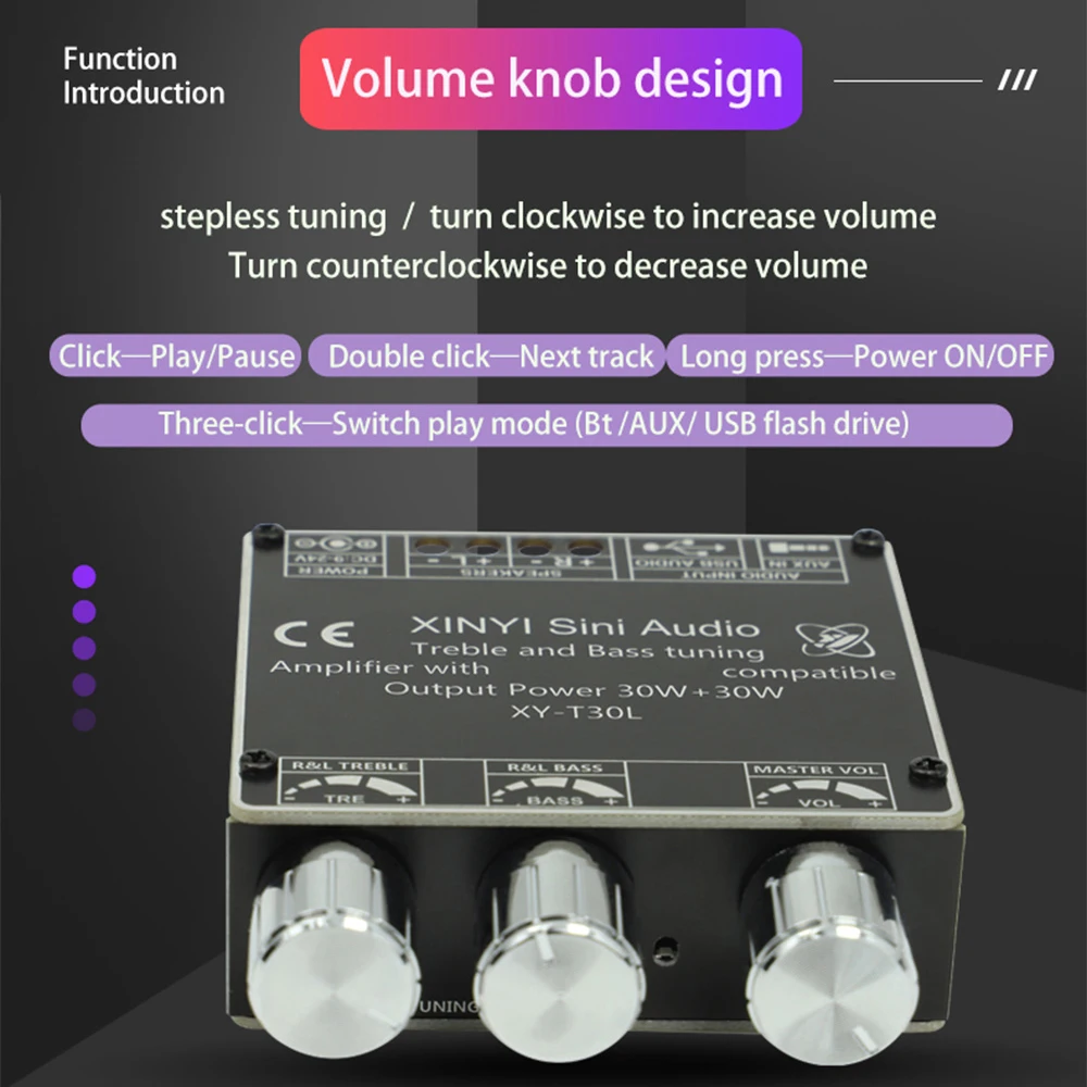 Placa amplificadora de potencia de diente azul con Subwoofer, módulo amplificador de potencia de Audio con Control de agudos y graves, 30W x 2, 9V a 24V - imagen 4