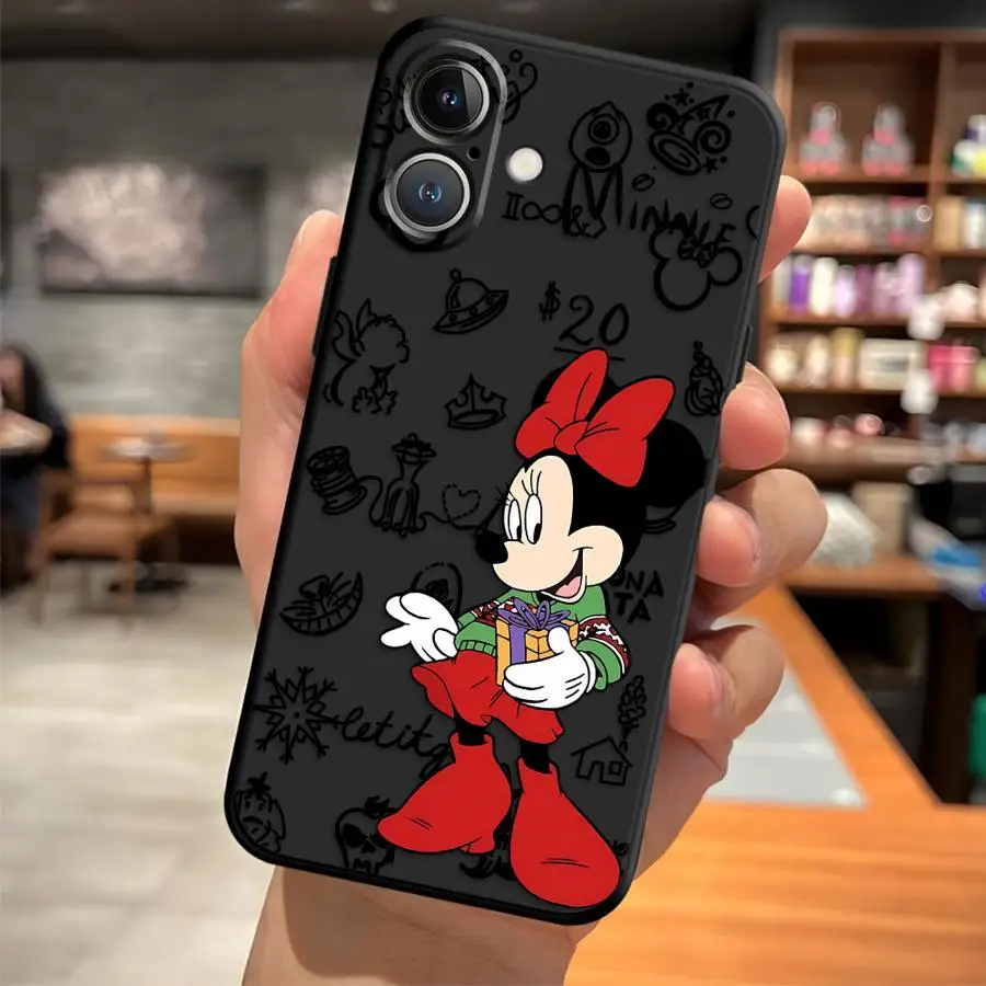 Funda navideña de Mickey Minnie para iPhone 15 16 14 Plus 7 8 XR 13 12 11 17 Pro Max XS Max 17Air, funda suave negra para teléfono - imagen 5