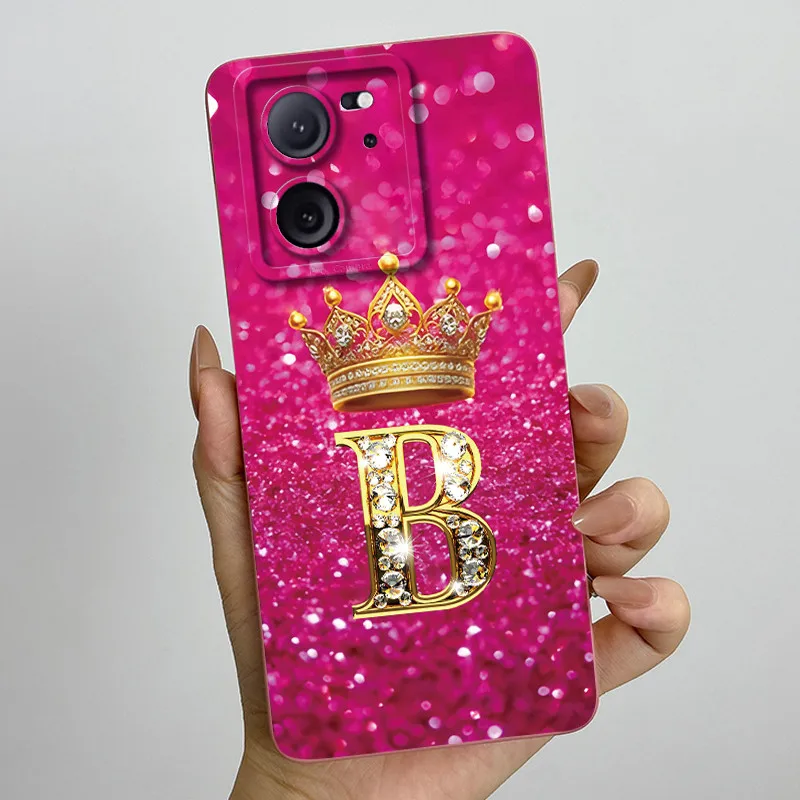 Carcasa protectora de lente para Xiaomi 13T Pro 5G, funda trasera Mi 13T Pro 5G, corona, letra inicial, funda de teléfono de pareja de silicona suave TPU - imagen 3