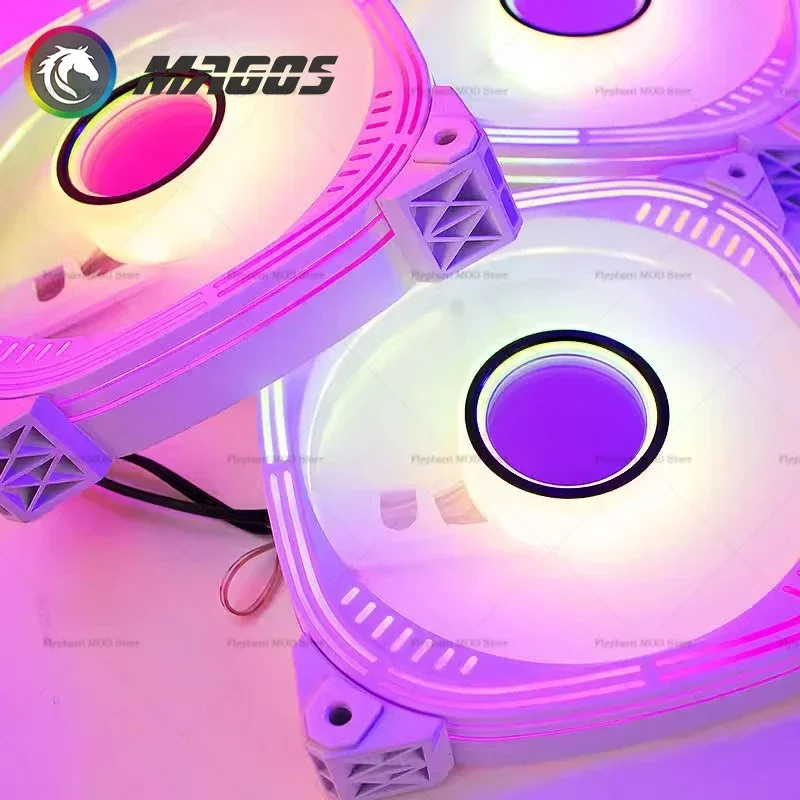 Computer Case 12Cm Water-Cooled Computer Fan, 120mm Radiator Cooler, 5V ARGB AURU SYNC,Black/White - imagen 4