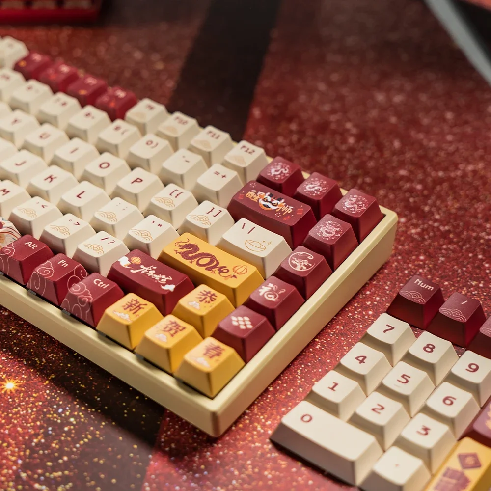 Dragon Year Good Luck Dye Subbed Keycap, Cherry Profile Set, PBT grueso para teclado 87 tkl 104 ansi xd64 bm60 xd68 xd84 BM87 BM65 - imagen 2
