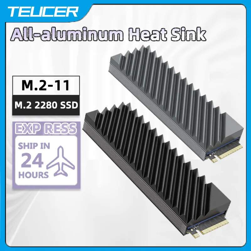 Disipador de calor TEUCER M.2 SSD NVMe M2 2280, junta de disipador de calor de aluminio para disco duro de estado sólido con almohadilla térmica de silicona, accesorios para PC