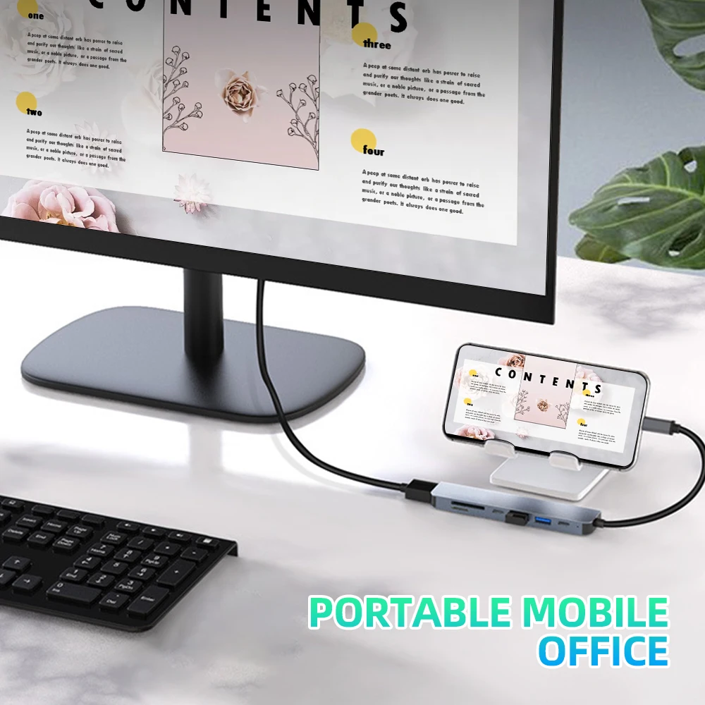 Estación de acoplamiento USB C HUB 7 en 1, adaptador HDMI tipo C a 4K 30Hz, divisor USB C de alta velocidad de 5Gbps para Samsung, portátil y Macbook - imagen 5
