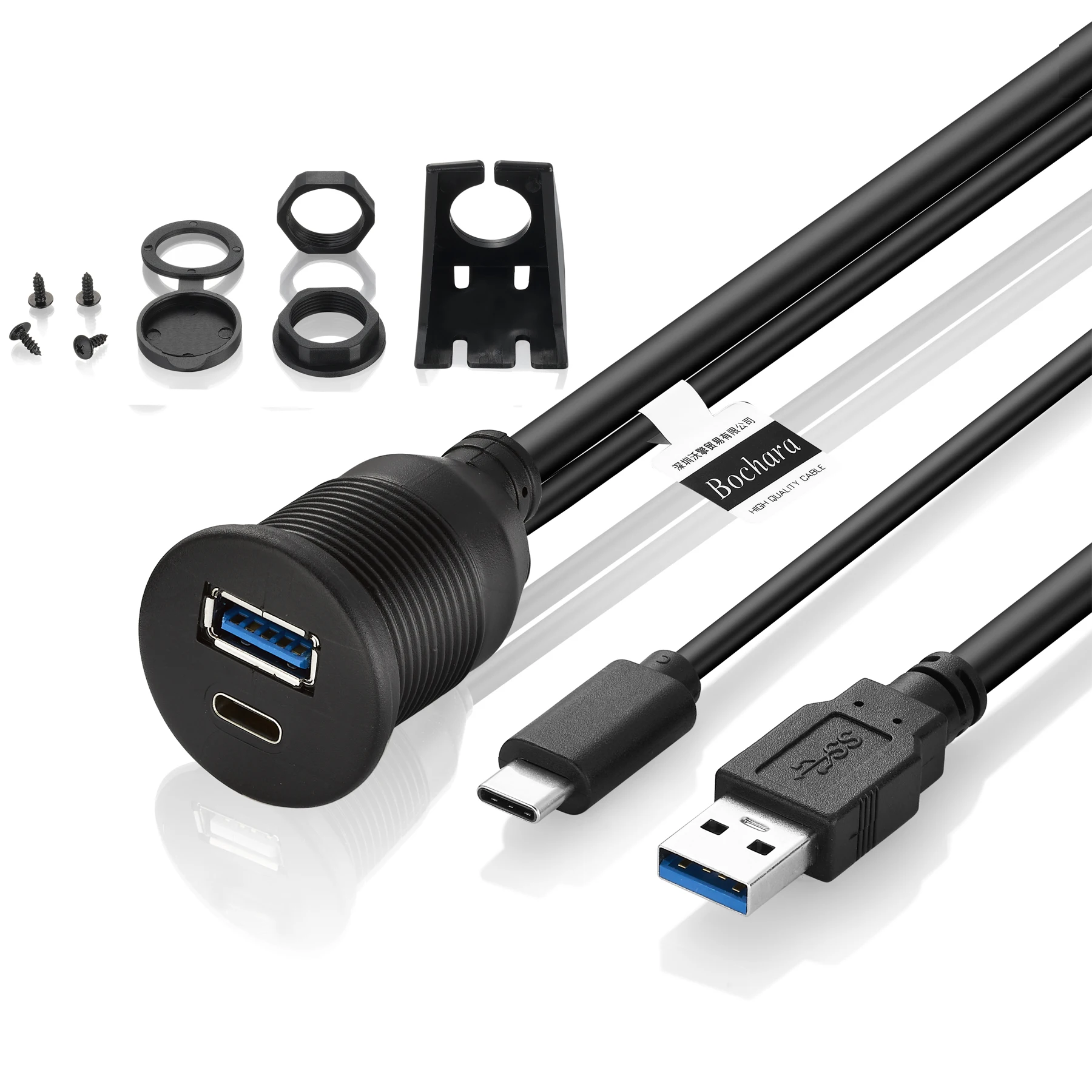 Bochara tipo C 3,1 3,0 + USB3.0 Cable de extensión macho a hembra Panel de montaje empotrado blindado para coche/barco - imagen 3