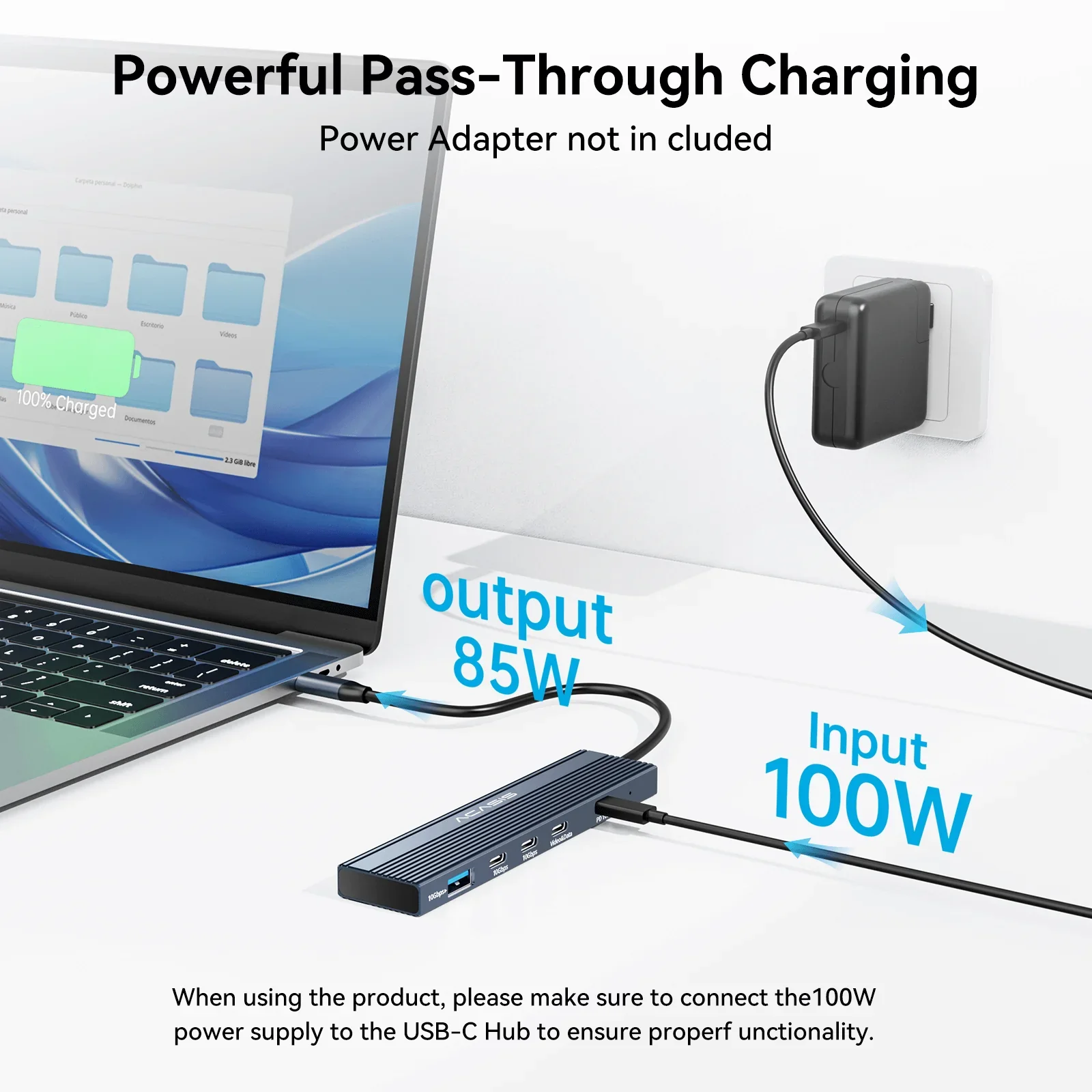 Acasis 10Gbps USB-C Hub estación de acoplamiento 4K/60HZ USB-C salida de vídeo PD 100W entrada 2 * USB-C 3,2 USB A para Macbook/Dell XPS - imagen 4