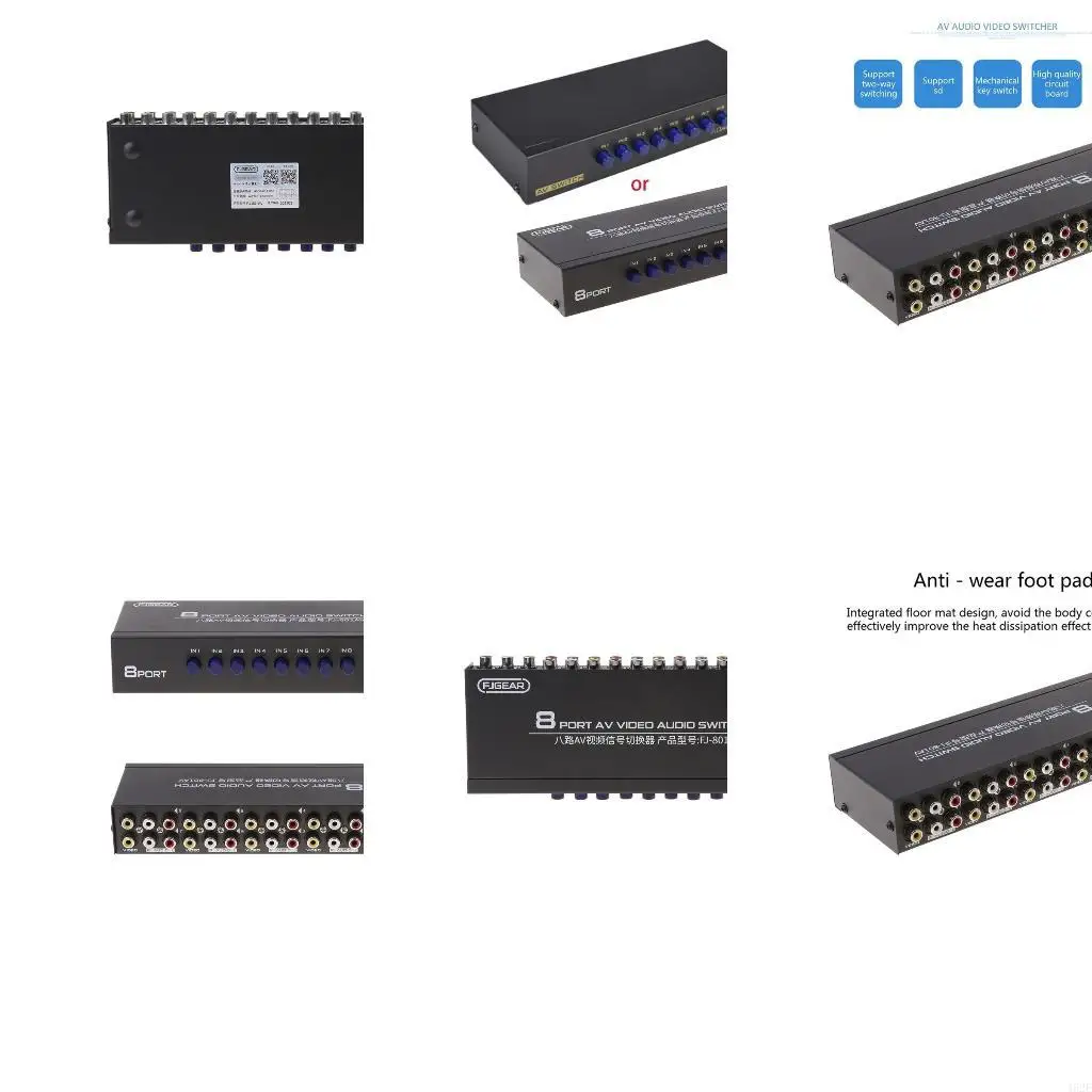 462E AV Switch RCA Switcher 8 en 1 Out Video compuesto L/R Selector Box para juegos STB DVD