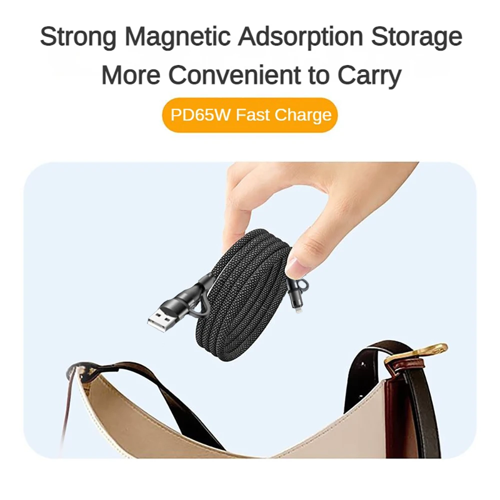 Cable de datos rápido magnético 4 en 1 USB A tipo C a USB C Lightning PD 240W Cable para iPhone 15 14 Pro cargador de carga Samsung Huawei - imagen 5