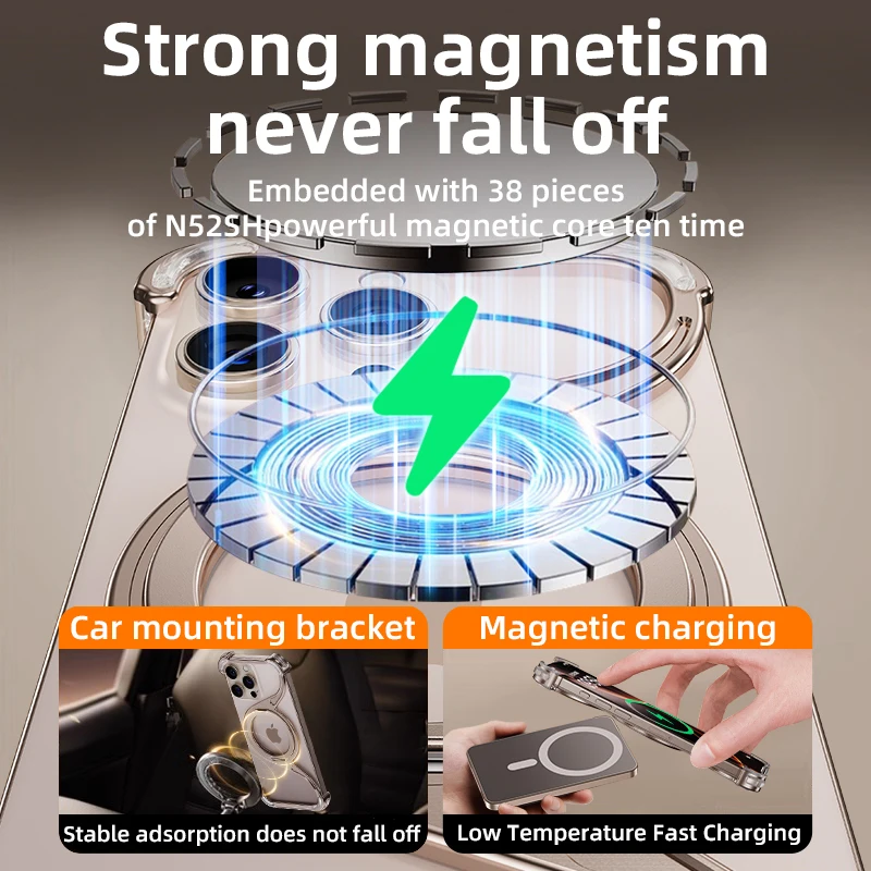 Funda de teléfono magnética de metal en forma de W para iPhone 16 15 14 13 Pro Max aleación de aluminio sin marco Magsafe 360 °   Cubierta a prueba de golpes del soporte - imagen 4