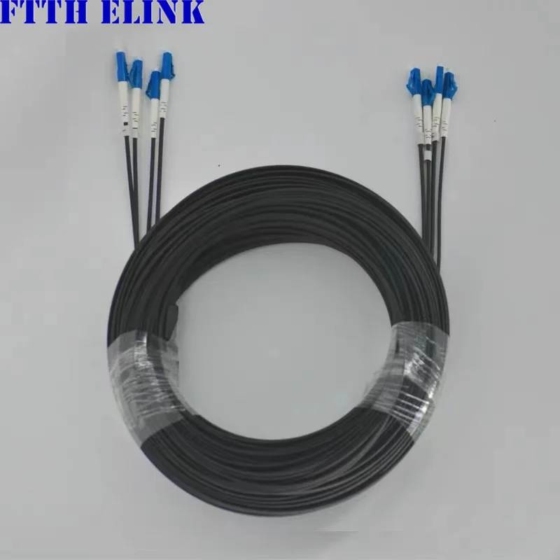 Cable de conexión óptico de caída LC/UPC 4 núcleos 350-600M 3 acero 2C exterior monomodo FTTH puente de fibra óptica de caída G652D cable de conexión - imagen 4