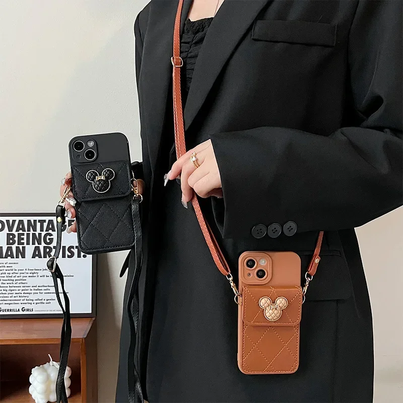 Funda de cuero con diamantes de dibujos animados, carcasa con cordón para IPhone 14, 13, 11, 15, 16 Pro Max Plus, 12 Mini, XS, XR, X, 14Pro, 15Pro - imagen 4