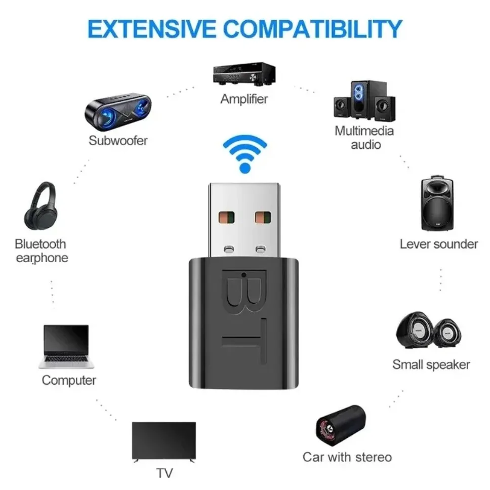 Adaptador receptor y transmisor USB Bluetooth 5,0, adaptador de Audio inalámbrico Bluetooth AUX de 3,5mm para TV, PC, auriculares, hogar y coche - imagen 3