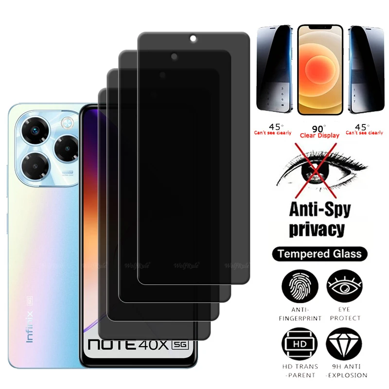 4 Uds para Infinix Note 40X 5G vidrio Infinix Note 40X 5G vidrio 9H privacidad Anti-espía cubierta pegamento Protector de pantalla Infinix Note 40X 5G - imagen 2