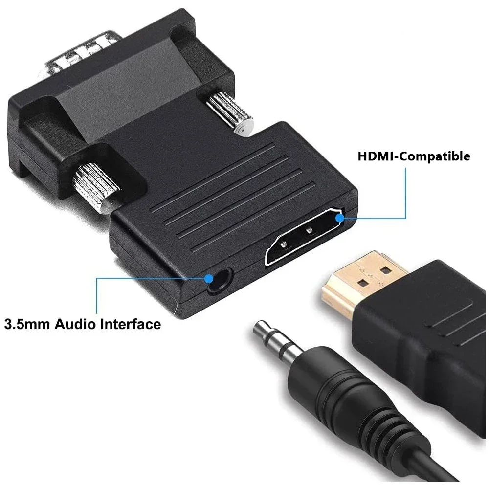 Adaptador convertidor HDMI compatible con VGA, adaptador VGA 1080P, conector de Audio de 3,5 MM para PC, escritorio, portátil a proyector HDTV, Audio y vídeo - imagen 3