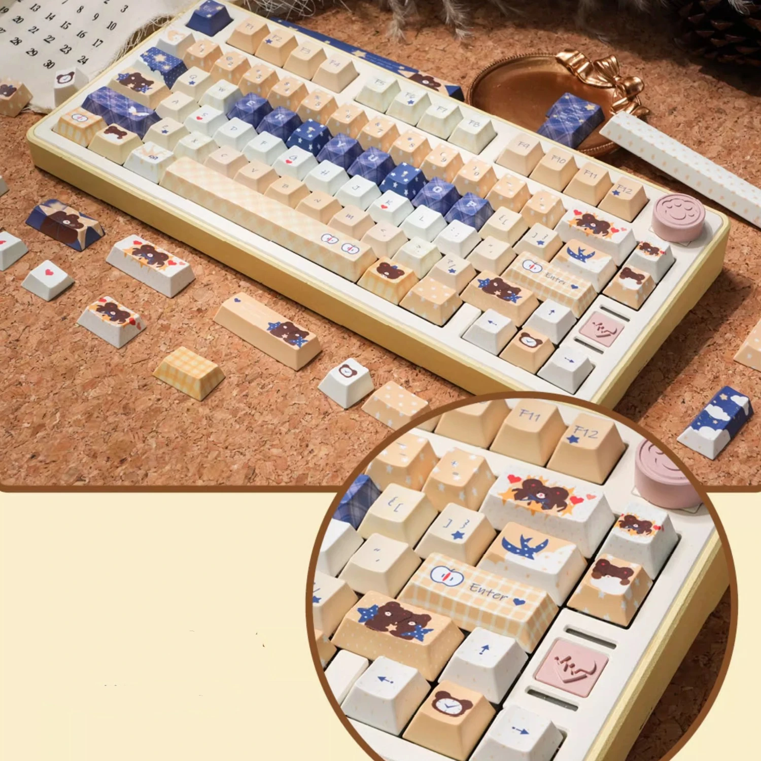 Juego de teclas Star Bear Cute Cherry Profile139 teclas PBT sublimación térmica amarillo azul teclas personalizadas para teclado mecánico - imagen 5