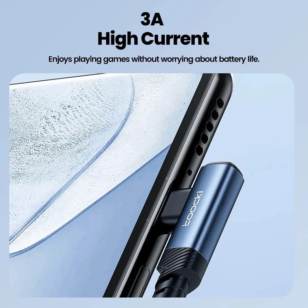 Toocki Cable USB a tipo C Cable de teléfono con codo de 90 grados carga rápida para iPhone 15 Samsung S22 Huawei Xiaomi Honor Cable de carga - imagen 3