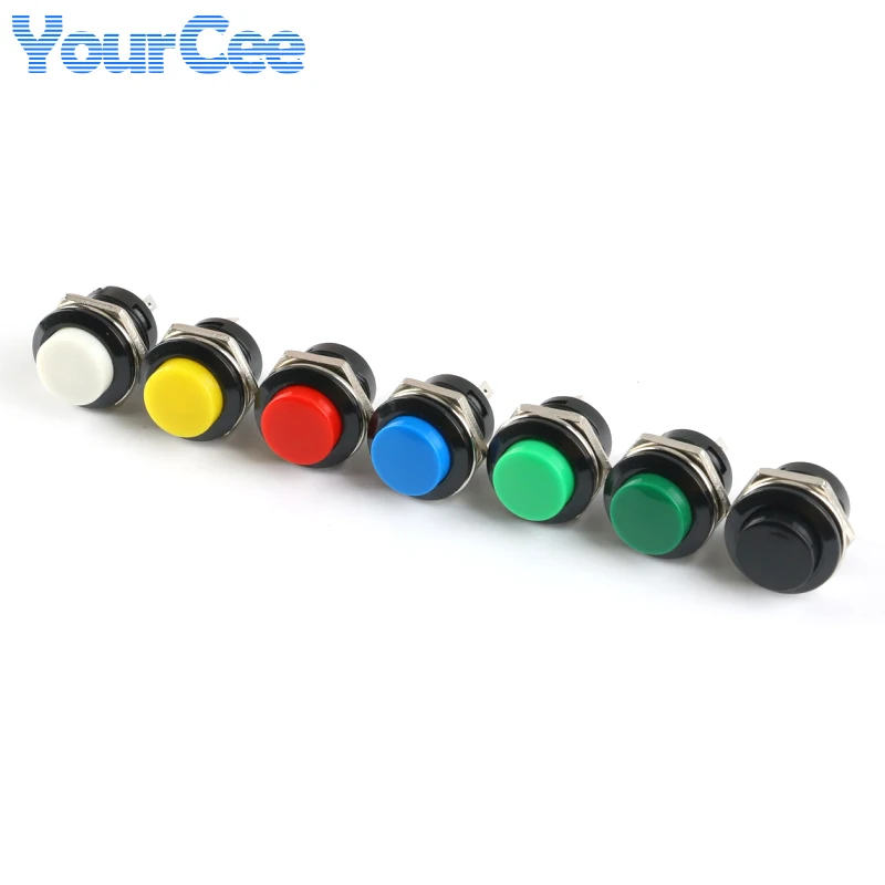 5 uds R13-507 interruptor de botón momentáneo 16mm interruptores de tapa redonda AC 6A/125V 3A/250V reinicio automático 7 colores negro rojo verde blanco - imagen 3
