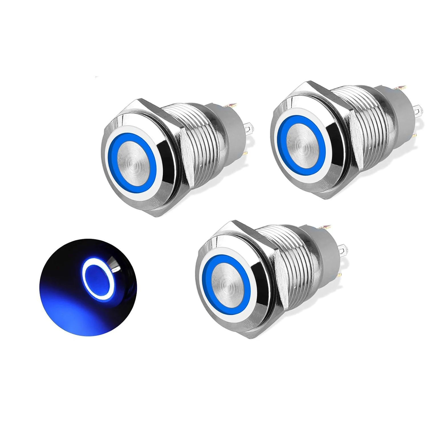 1 Uds DC 12V/24V interruptor de botón de enganche de Metal, interruptor de encendido/apagado SPDT de 4 pines para coche RV camión barco, redondo autoblocante impermeable - imagen 2