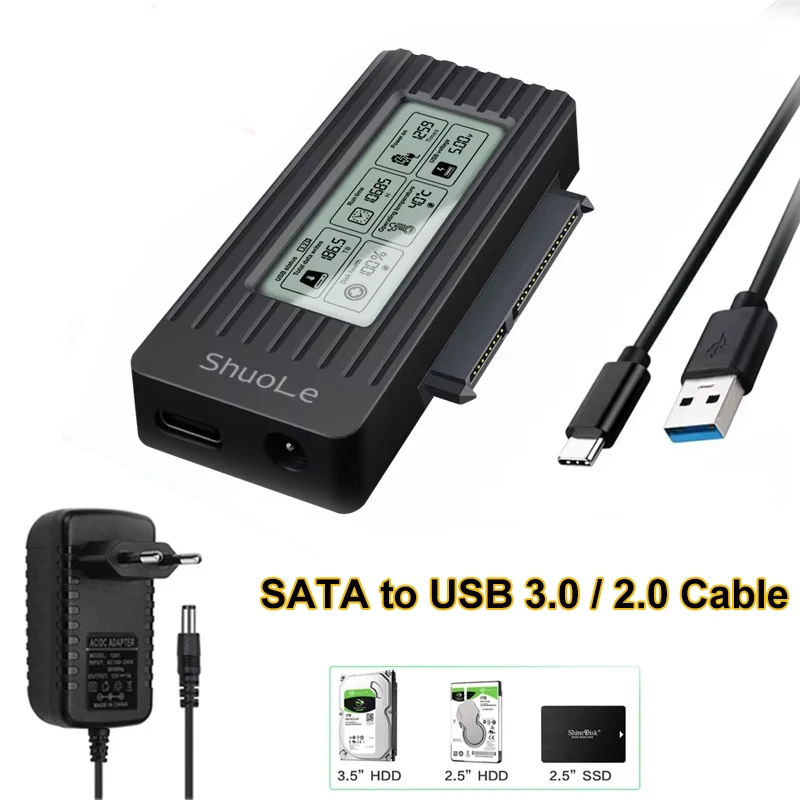 Adaptador de disco duro USB 3,0 a SATA III, convertidor para PC de 2,5 ", 3,5", SSD, HDD, con adaptador de corriente de 12V/2A - imagen 2