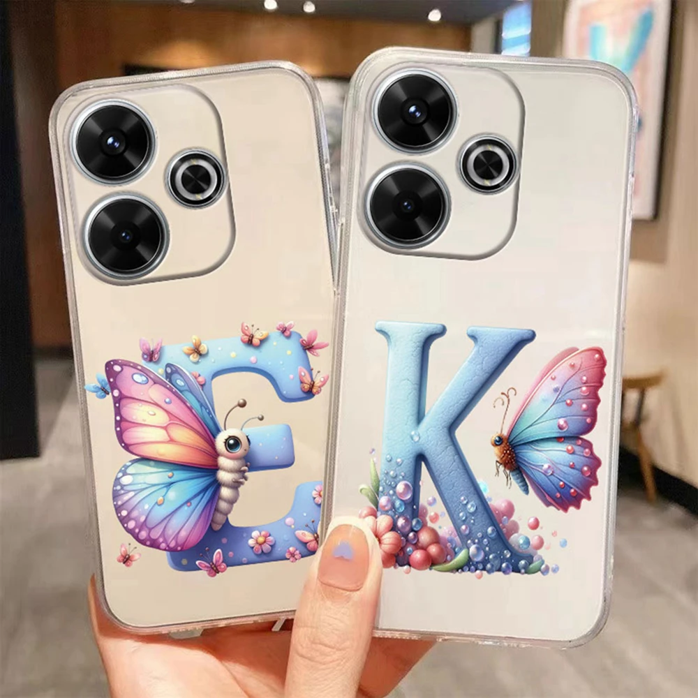 Funda de teléfono bonita con letras de flores y mariposas coloridas para Xiaomi Redmi 13, 13X, 4G, 6,79 ", funda suave de silicona transparente para mujer - imagen 2