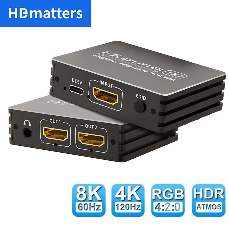Divisor HDMI 2,1 4K 120Hz 8K divisor HDMI 1 en 2 salidas para Xbox Series X/S PS5 8K HDTV HDMI 2,1 divisor de Extractor de Audio - imagen 2