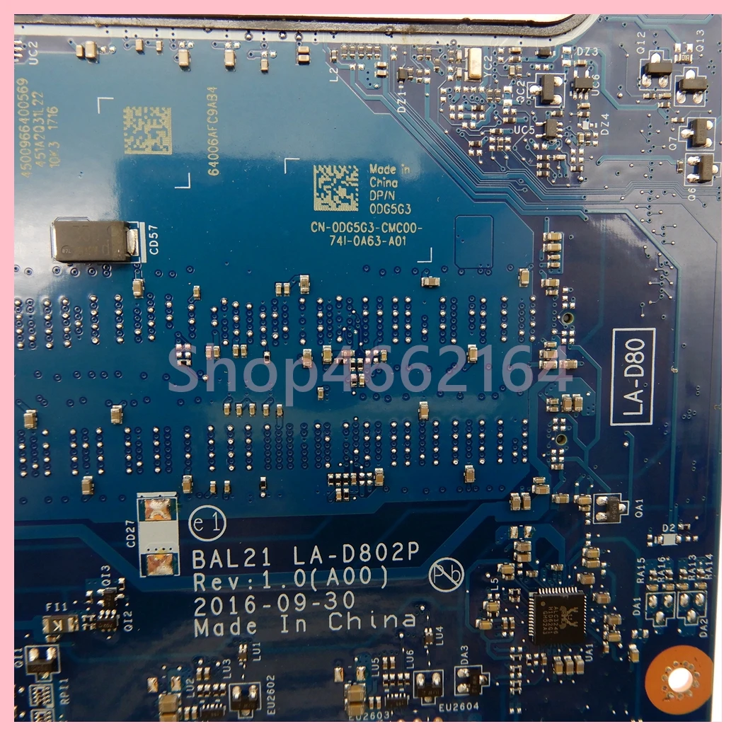 LA-D802P con CPU i5 i7-7th Gen CN-041P46 0DG5G3 Mainbotad para Dell Inspiron 15 5567 17 5767 placa base para ordenador portátil prueba de 100% ok
