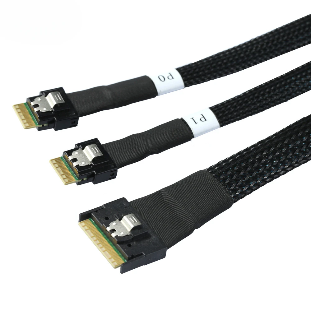 Slimline SAS SFF-8654 8I Anti-skew Plug-in a 2X SFF-8654 4I Cable de servidor 0,5/0,8/1m - imagen 3