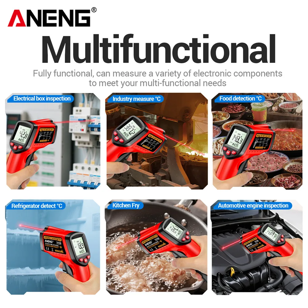 Termómetro infrarrojo digital sin contacto -50~400 ℃   Temp ANENG TH109 TR Medidor láser Probador de pirómetro industrial Herramientas higrómetro - imagen 5