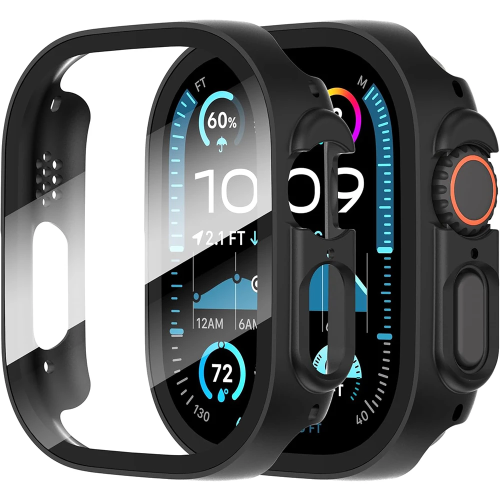 Protector de pantalla de vidrio templado negro para Apple Watch Ultra 2 Ultra2, funda protectora, accesorios protectores de pantalla, 2 uds. - imagen 2