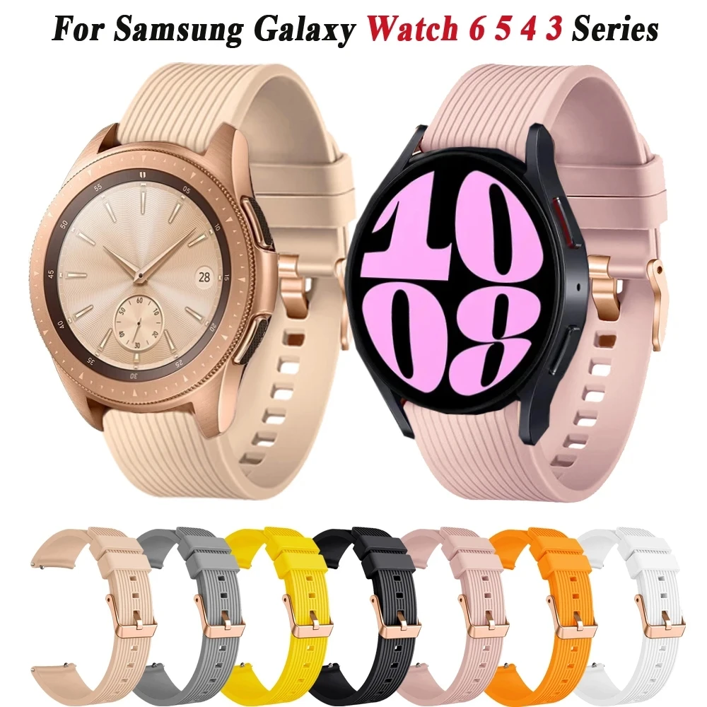 Correa de silicona de 20mm para Samsung Galaxy Watch 6/5/4/3 Active 2 40 44mm pulsera de reloj Galaxy Watch 42mm cinturón con hebilla de oro rosa