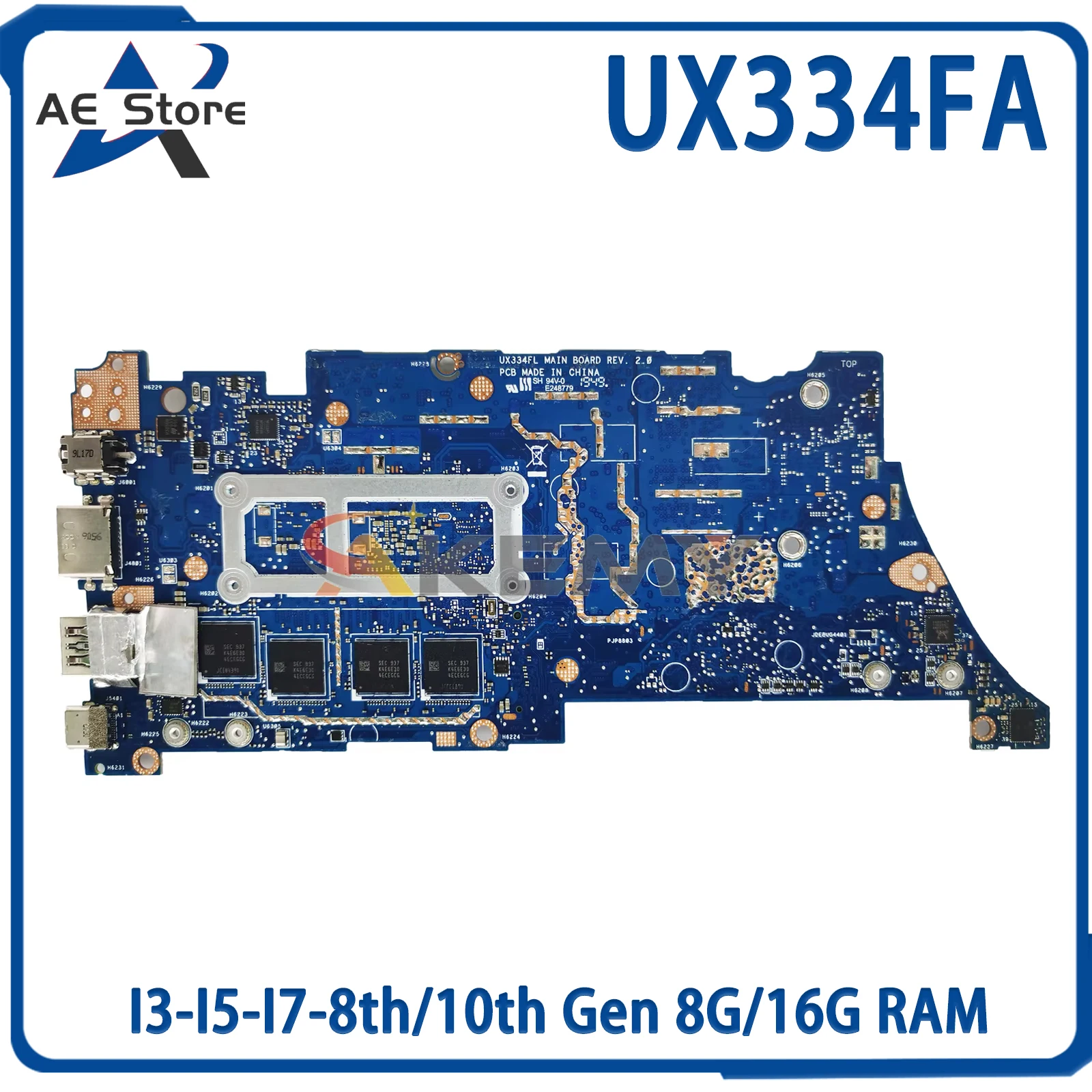 AE UX334FA placa base para ASUS UX334FL UX334FLC UX434FLC UX434FA UX434FL portatil placa base I3-I5-I7-8th/10a Gen 8G/16G RAM