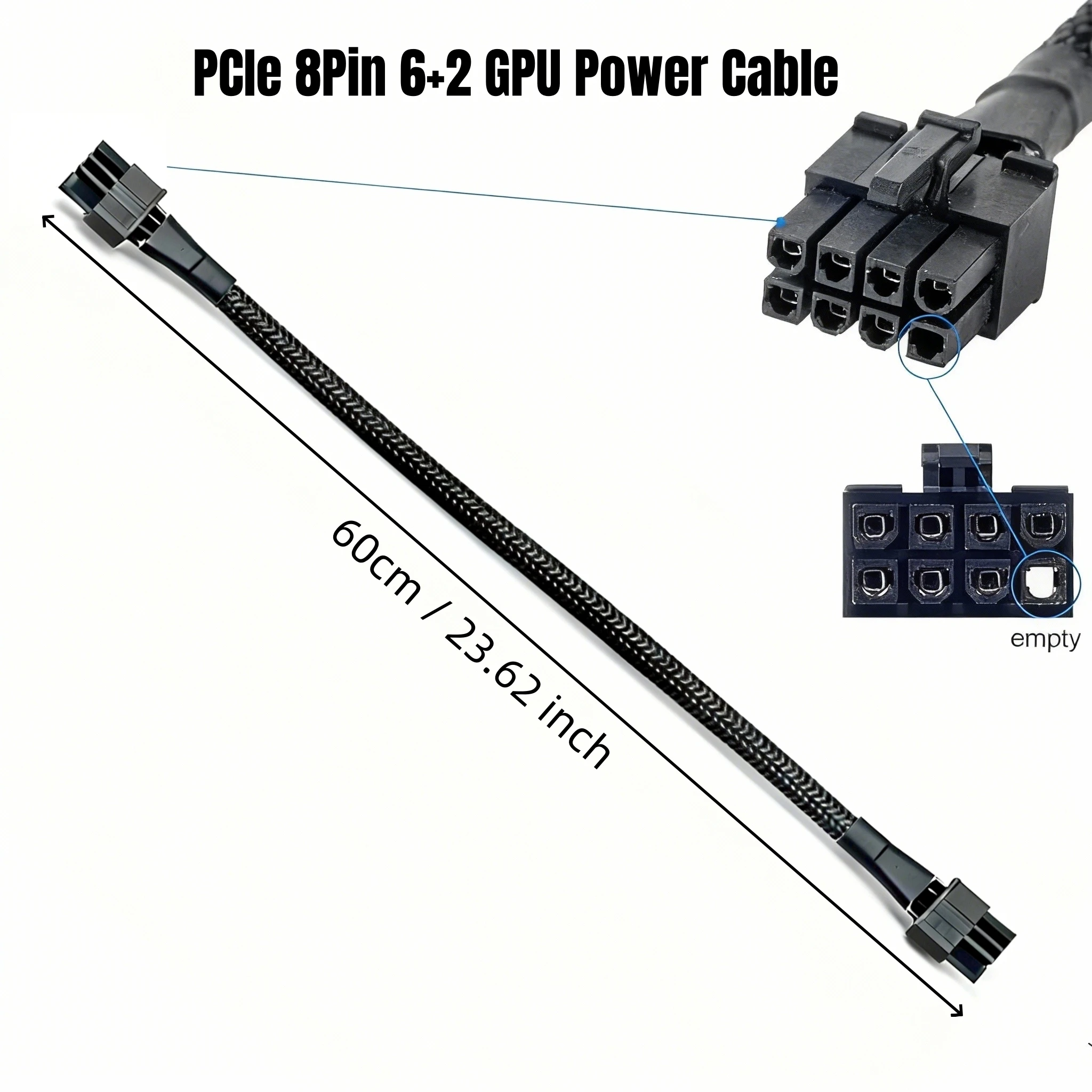 Cable de alimentación GPU 6 + 2 PCIe 8 pines 6 + 2 pines con funda de red 18AWG 60CM para Corsair TX850M, TX750M, TX650M, TX550M TX-M tipo 3 alimentación Modular - imagen 4