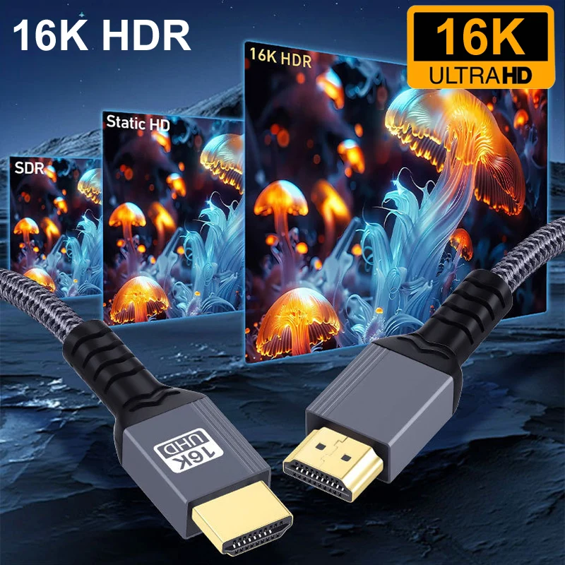 0,5 M/1M/2M trenzado HDMI 2,2 16K @ 144hz 8k60Hz 96Gbps QFT UHD HDR EARC Cable macho para HDTV portátil TV PS5 proyector de Monitor de juegos - imagen 2